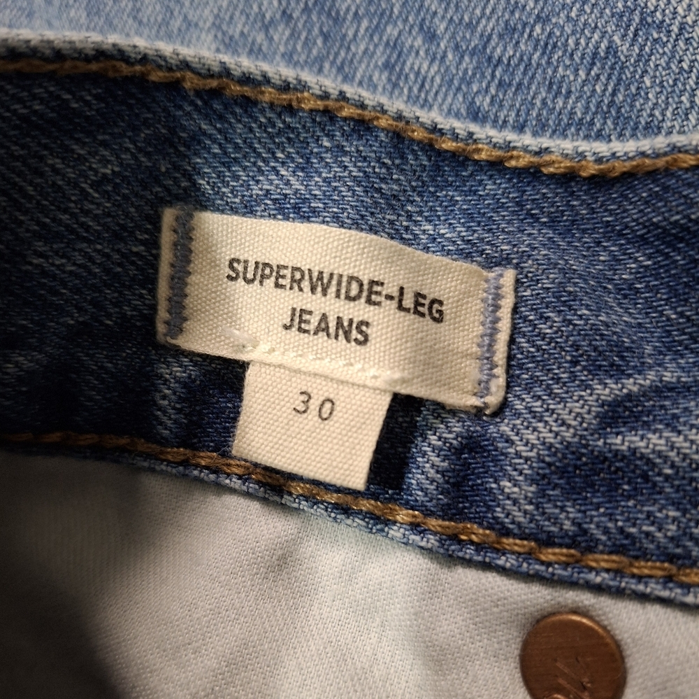 Madewell Women's Superwide Leg Jeans In Amcliffe Wash Knee Rip Edition Size 30 - Picture 6 of 15